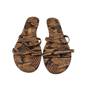 NWT TKEES Riley Snakeskin Leather Strappy Flat Sandals Brown Python Print Size 7